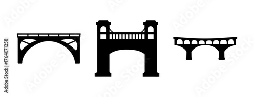 Three distinct bridge silhouettes showing diverse architectural styles for construction design projects