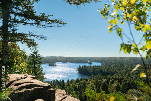 Obraz na plátně Scenic overlook of Algonquin Park’s natural beauty with vibrant forest and calm lakes
