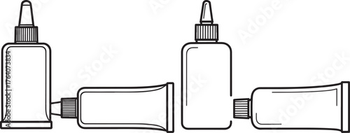 Collection of glue tubes and bottles silhouette