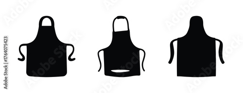 Collection of three black apron silhouettes chef cooking kitchen wear fashion garment apparel presentation