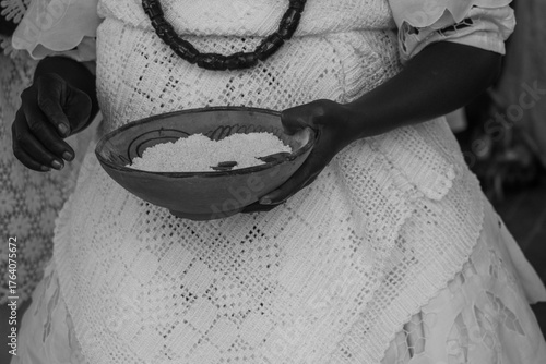 Traditional cultural fishing boats gathered at sea during the Yemanjá celebration on February 2nd in Brazil. A powerful scene that blends faith, culture, and maritime tradition, with decorated boats h
