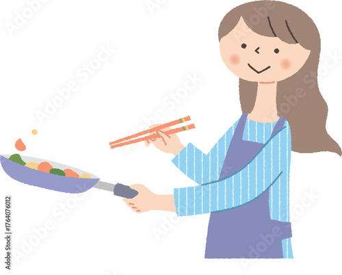 料理をする女性