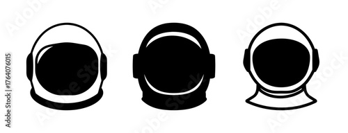 Three diverse astronaut helmets featuring iconic space exploration designs for sci-fi and astronomy projects