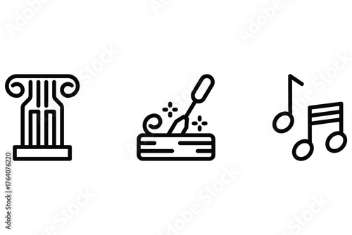 Classic Art and Music Flat Icons - Sculpture, Carving, and Melody Concept