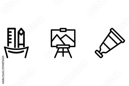 Creative Tools and Art Supplies Flat Icons - Drawing, Painting, and Inspiration Concept