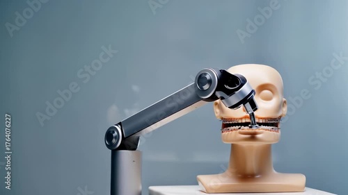  Robotic Arm Performing Dental Procedure on Mannequin Head
