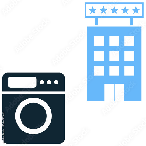 Laundry hotel icon vector for guest services, cleaning, and hospitality. Useful for illustrating laundry amenities, dry cleaning, and valet service.