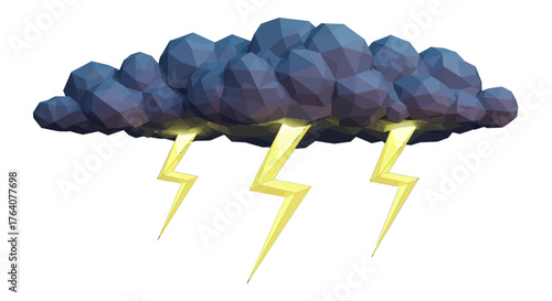 Stormy Weather - Low Poly Cloud with Lightning Strikes.