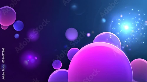 Vibrant Abstract Background with Glowing Pink and Purple Spheres and Shimmering Blue Light Effects