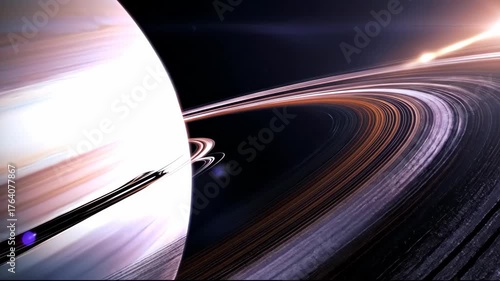 Majestic Gas Giant Planet with Radiant Rings Illuminated by Distant Star in Deep Space