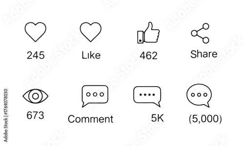 Social Media Engagement Icons Set: Likes, Shares, Comments, Views