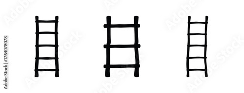 Three simple bamboo ladders side by side showing different styles and designs