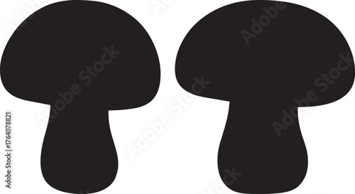Two simple black mushroom silhouettes on white background silhouette