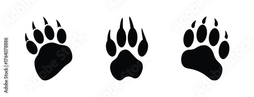 Three black bear paw print graphics showing detailed claws and pads set against a white canvas