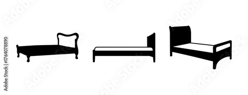 Collection of three distinct bed silhouettes featuring various styles and designs for interior decor