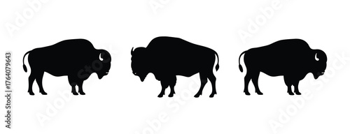 Three silhouetted buffaloes in a row with detailed textures iconic american wildlife symbolizing strength and wilderness