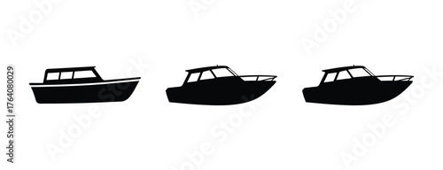 Three sleek powerboats sail across clear waters demonstrating marine transportation options and nautical design