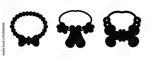 Collection of three black silhouette necklaces featuring bow charms and bead designs