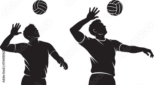 Two volleyball players in action silhouette