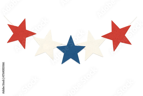 five-pointed stars arranged in red, white, and blue colors on a clean white background, patriotic flag design elements