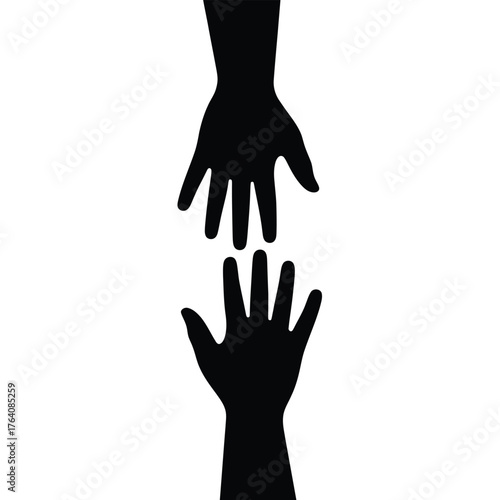 Two silhouetted hands reaching out to connect and help