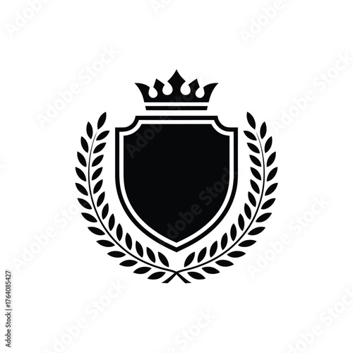 Black shield with crown and laurel wreath emblem