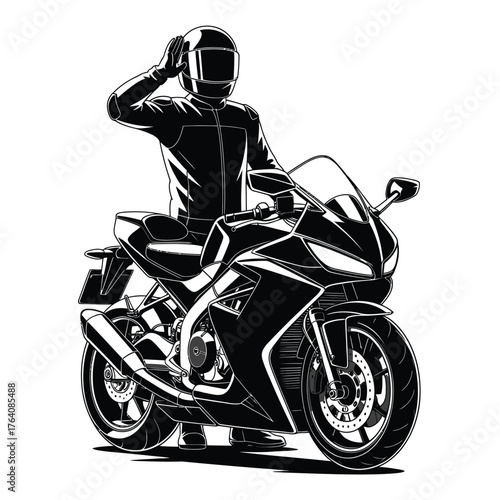 Motorcyclist in full gear sitting on a sportbike
