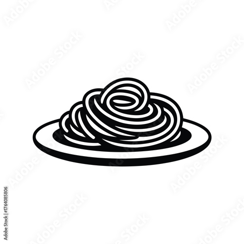 Simple black and white illustration of a plate of spaghetti