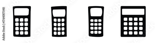 Four hand-drawn style calculators displaying a blank screen and number keypads