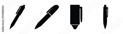 Collection of four black pen icons stylized for writing and design projects