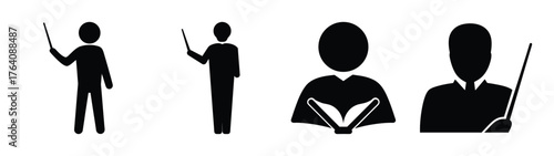 Collection of stylized teacher icons showing different poses and teaching actions ideal for educational content