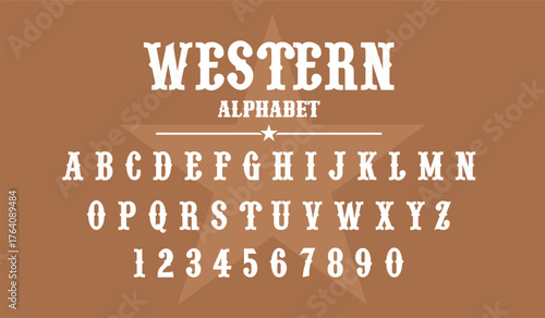 Vintage college athletic font alphabet, western varsity typeface for baseball, football, and basketball team logo typography