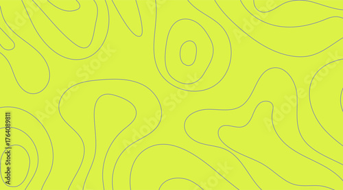 Seamless pattern features a vibrant chartreuse background with flowing, smooth, dark gray lines forming organic, rounded shapes and topographic contours creating a modern, abstract design