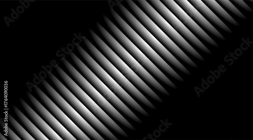 Elegant diagonal stripes of graduated white light create a dynamic contrast against a stark black background, offering a modern and sophisticated monochromatic visual texture