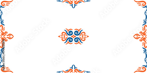 Vivid Blue and Orange Corner and Center Scrolls