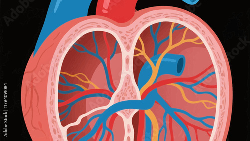 Detailed cross section illustration of a human lung revealing internal structures