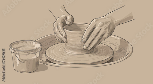 Hands shaping clay on pottery wheel in studio demonstrating craftsmanship and artistry