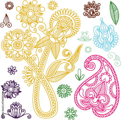 Beautiful colorful flower art and mandala vector design