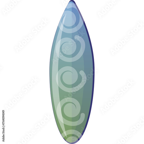 Surfboard With Blue Green Gradient And Swirl Pattern On Transparent Background