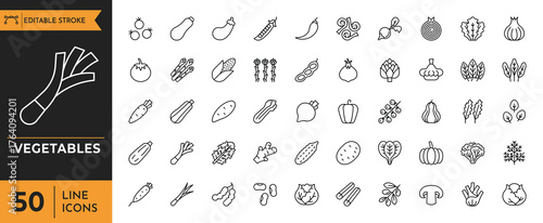 A fresh and clean set of vegetable icons in minimalist line style with editable strokes