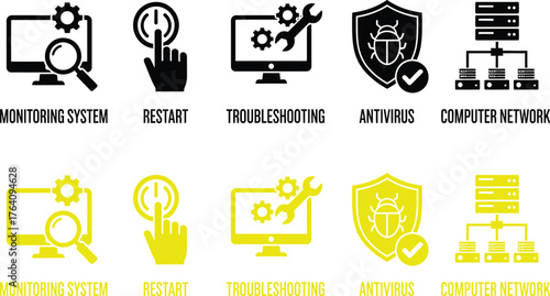 Computer it support security monitoring antivirus troubleshooting icons