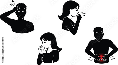 Common symptoms and illnesses headache cough stomachache and sneezing