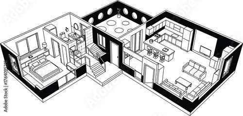 Isometric house plan design architecture interior floorplan blueprint