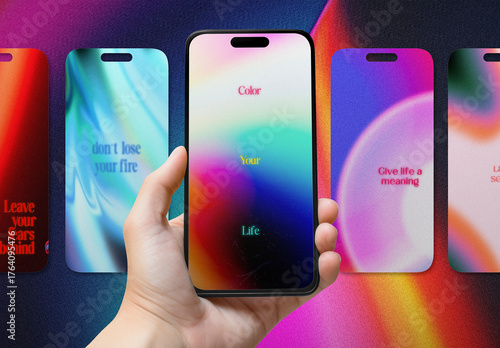 Vibrant Phone Screens With Motivational Quotes Mockup PSD