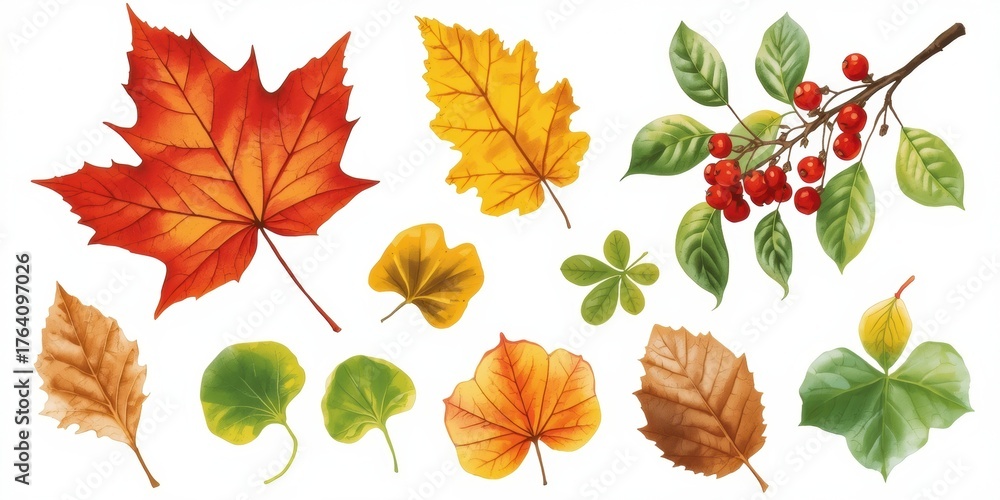 Obraz premium Vibrant autumn leaves and berries collection for seasonal design elements