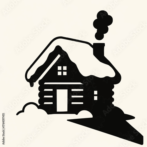Snowy Cabin Silhouette simple compose