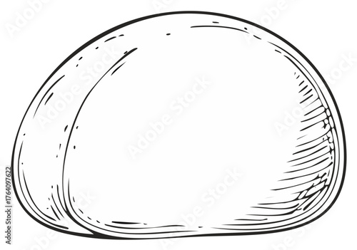 Rough sketch of a single smooth pebble or stone with hatching lines