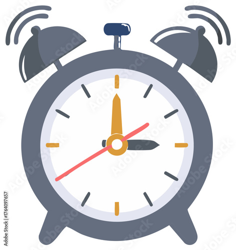 Classic twin bell alarm clock ringing vector illustration for wake up time or deadline
