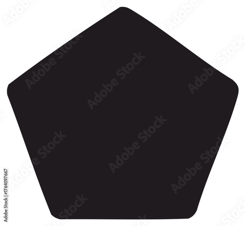 Solid black regular pentagon geometric shape with smooth rounded corners