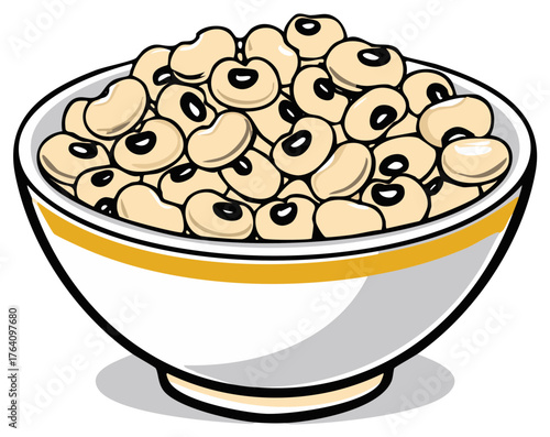 Fresh black eyed peas in a white bowl vector illustration healthy food